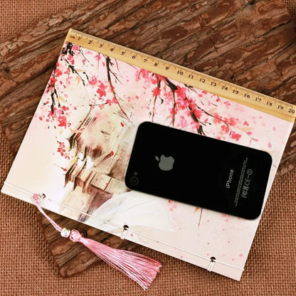 Watercolour retro Chinese line-bound notebook with ancient thread binding in Azalea colour