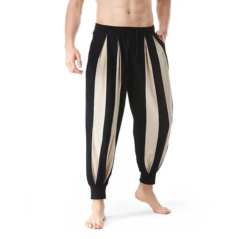 Men's straight-leg polyester casual trousers in red, khaki, yellow or brown colours