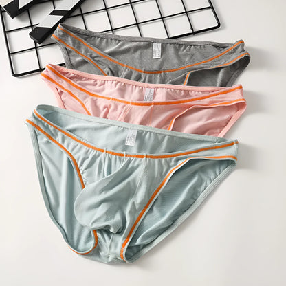 Men's ice silk modal underwear with butt-lift design shown in multiple colour options