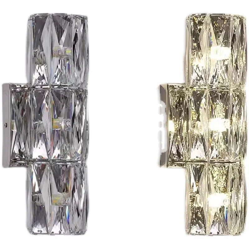 Silver or gold linear crystal wall lamp with LED lighting in various lengths for hallway or bedroom.