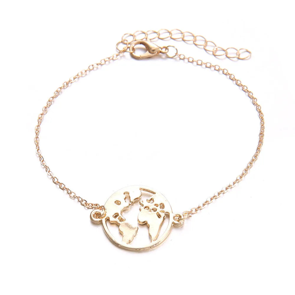 Three alloy charm bracelets with heart-shaped bohemian aircraft map designs, colour Sku2104.