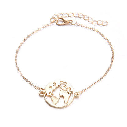 Three alloy charm bracelets with heart-shaped bohemian aircraft map designs, colour Sku2104.