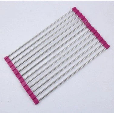 Stainless steel folding kitchen sink rack for efficient dish drying and space saving
