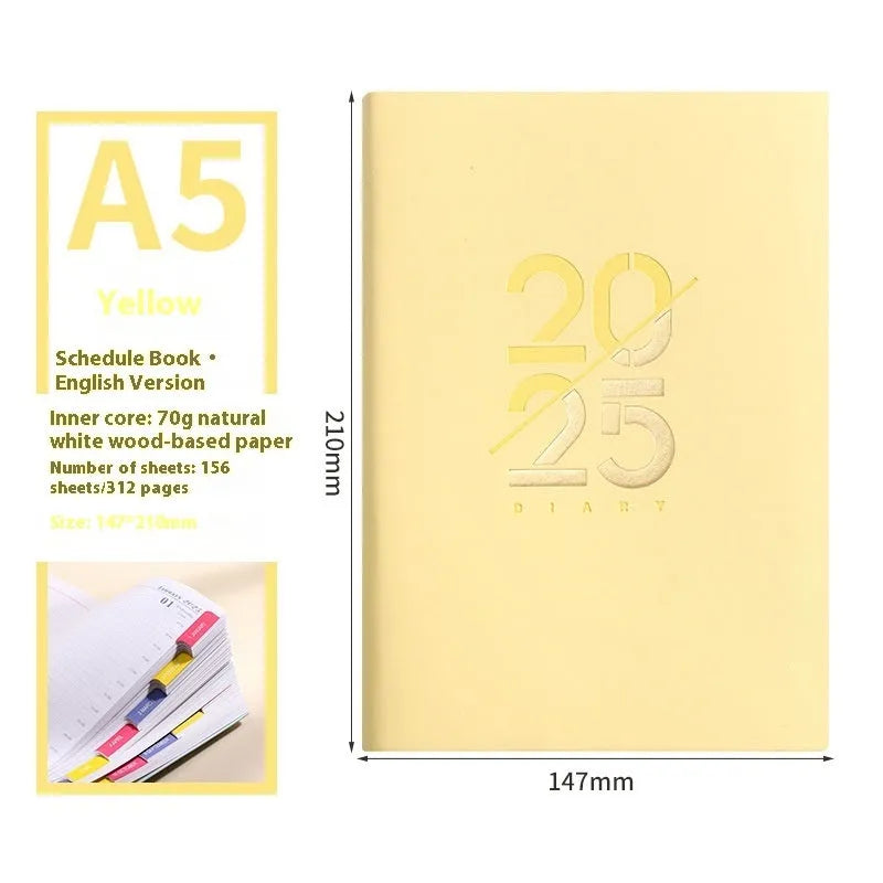 A5 daily planner schedule book with soft faux leather cover in multiple colour options