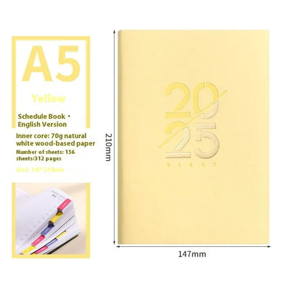 A5 daily planner schedule book with soft faux leather cover in multiple colour options