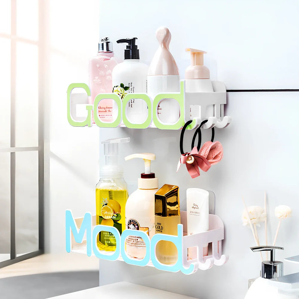 Blue alphabet bathroom storage box with stackable design for organisation