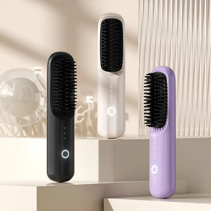 Wireless anion hair straightening comb in beige colour with Type-C charging port
