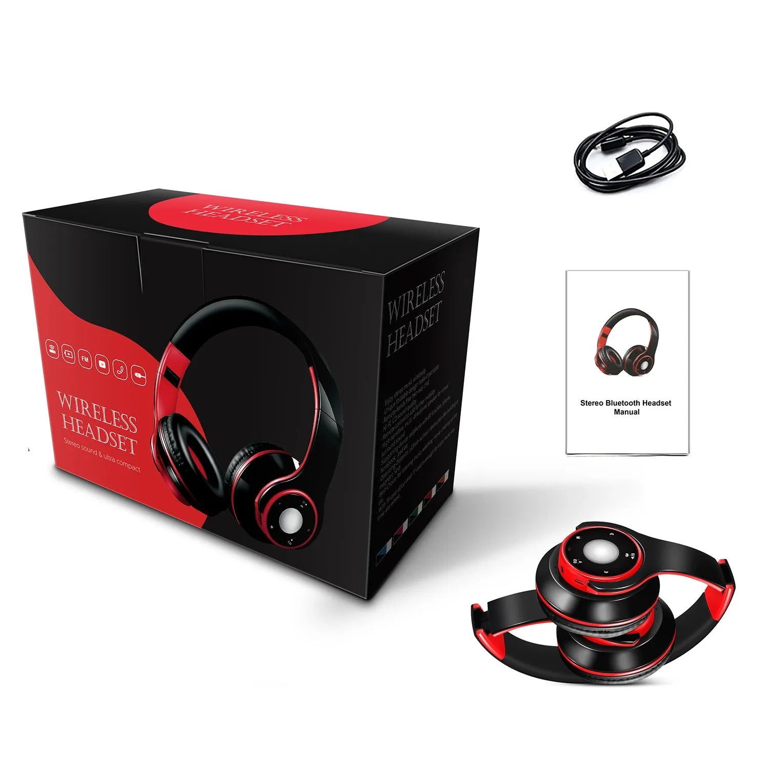 Foldable wireless Bluetooth headphones in blue showing adjustable hinges and 3.5mm cable connection