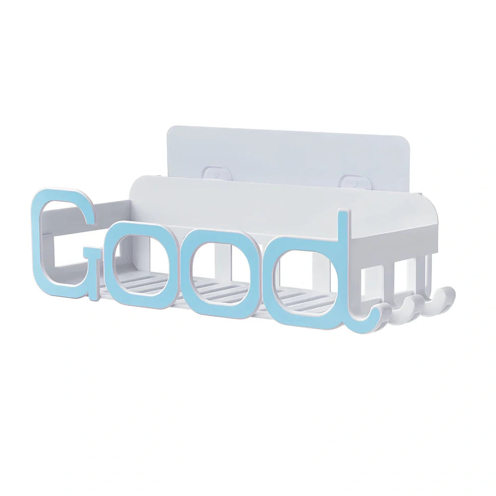 Blue alphabet bathroom storage box with stackable design for organisation