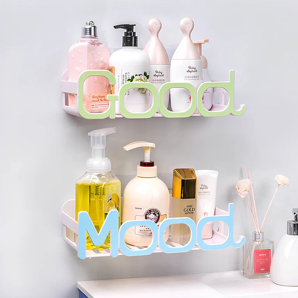 Blue alphabet bathroom storage box with stackable design for organisation