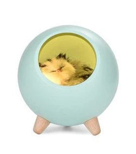 Ambient LED nightlight with beech and ABS construction, providing soft, adjustable lighting in white, pink, and green