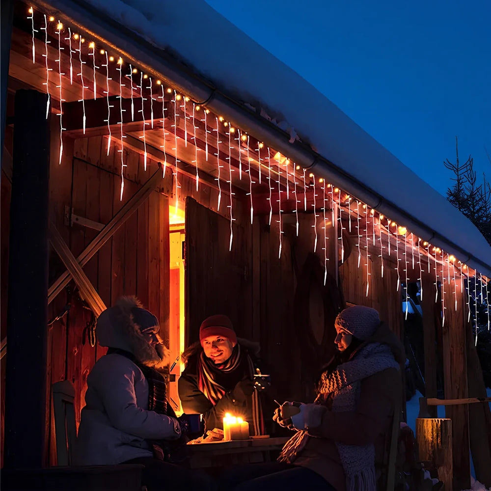 3.5 metre LED icicle light bar with staggered 30cm-50cm hanging lamps and waterproof construction