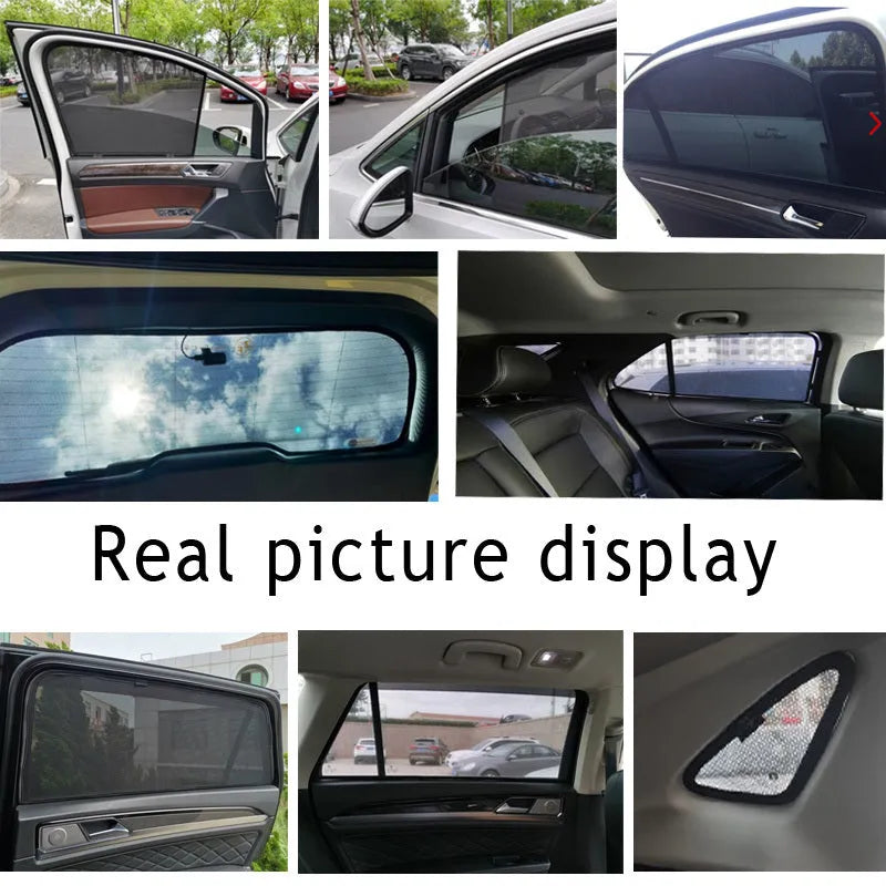 Nylon mesh car sunshade curtains for front, rear, and side windows, multiple piece set