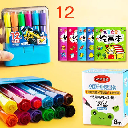 Safe non-toxic washable painting brush set with hexagonal rods in blue, pink or yellow