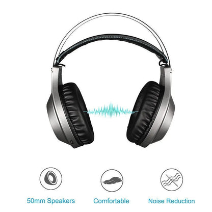 NUBWO N2 black and silver over-ear gaming headset with microphone and volume control.
