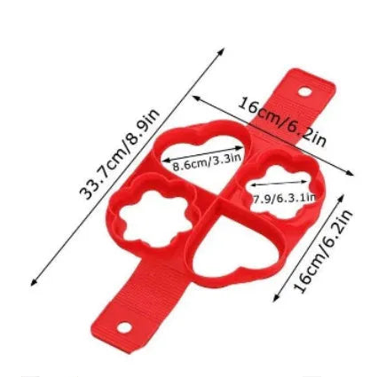 Red silicone pancake ring egg omelette maker with seven-hole non-stick cooking mould