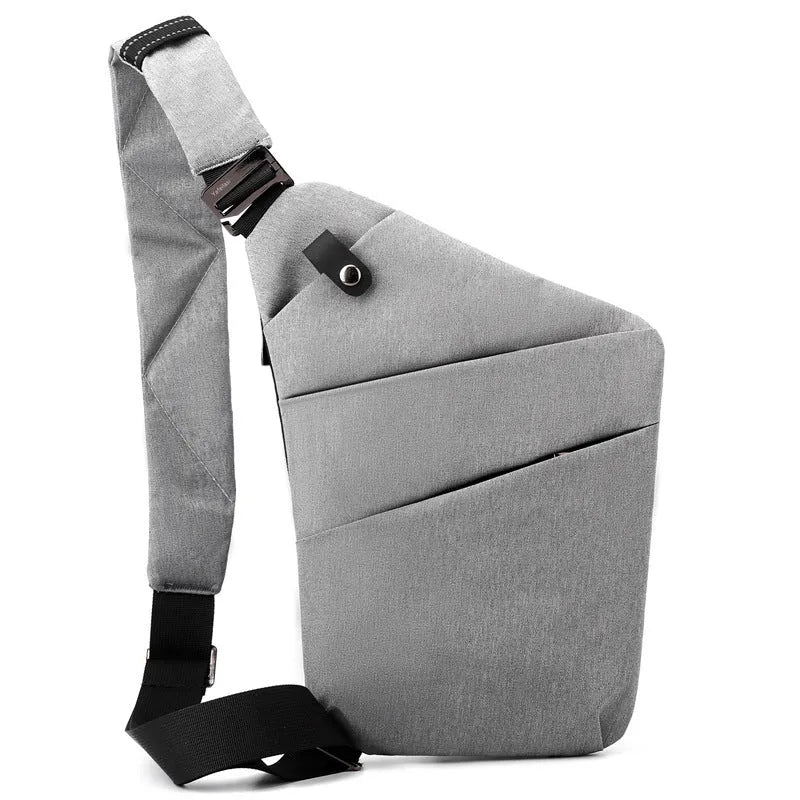 Canvas chest bag 31x20x1cm, 190g, one-shoulder crossbody with anti-radiation fabric inside, smoke black or silver grey