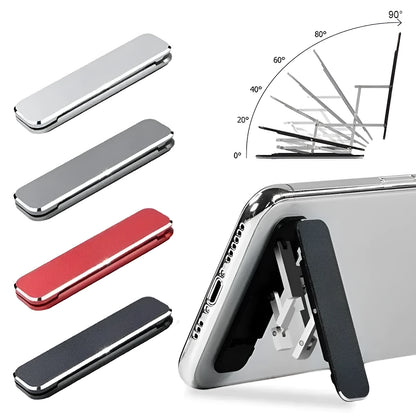 Aluminium folding mobile phone holder with backstick adhesive shown in black colour at 4mm thickness