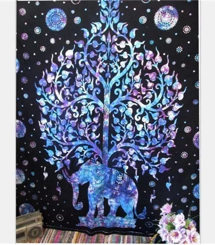 Vibrant elephant mandala tapestry with 3D digital printing for wall decor