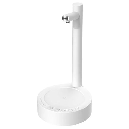 White electric water dispenser pump with USB cable for 5-gallon water bottles on desk