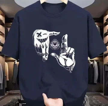 Men's mesh T-shirt with cartoon pattern in bird eye cloth polyester, showing round neck and short sleeve design