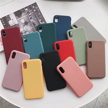 Silicone phone case for iPhone XR and XS Max in a selection of eight colours on a white background