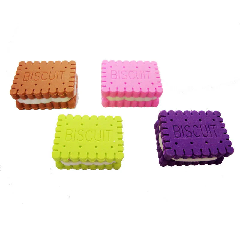 Sandwich biscuit shaped novelty eraser in brown, pink, green or purple colour options.