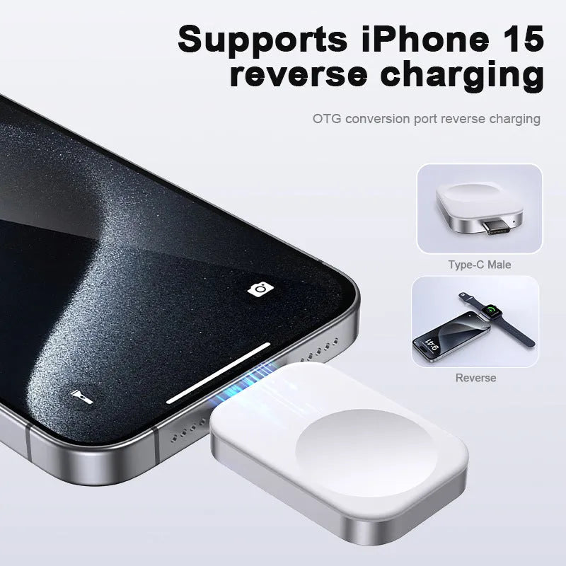 Magnetic Wireless Charger 3-in-1 Portable Charging Station with USB-C and Lightning Cables - Black or White Plastic Case, 4.3cm x 3.1cm Compact Design for iPhone, Android, and Qi Devices