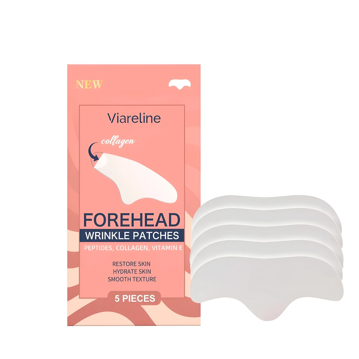Five reusable hydrogel forehead wrinkle patches with collagen and vitamin E ingredients