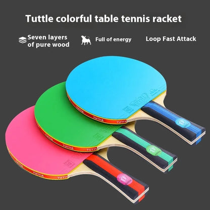 Single pack table tennis racket with high-elastic wood blade and racket cover, shown with pink shakehand grip.