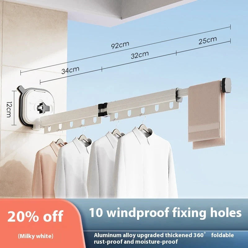 Aluminium suction cup folding clothes hanger with retractable drying rack
