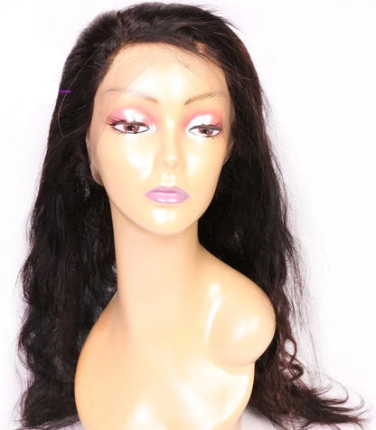 360 lace front wig with real human hair showing natural hairline around entire perimeter
