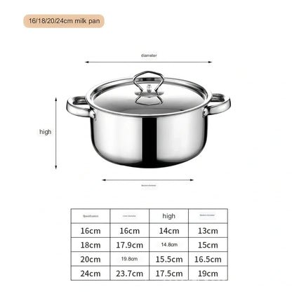 15-piece stainless steel cookware set with 12 pots, glass lids, non-stick pans, and utensils nested at 45x27x17cm