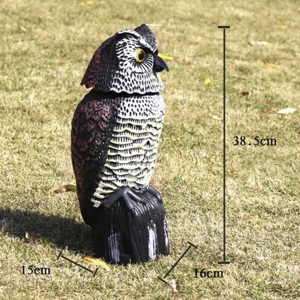 Electric owl decoy with 360-degree rotating head, 38.5cm animal model in pastoral style, shown in Electric Owl and Owl options