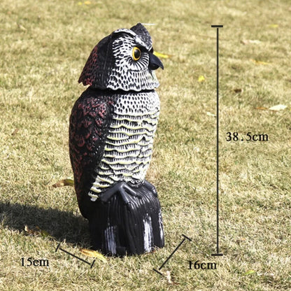 Electric owl decoy with 360-degree rotating head, 38.5cm animal model in pastoral style, shown in Electric Owl and Owl options