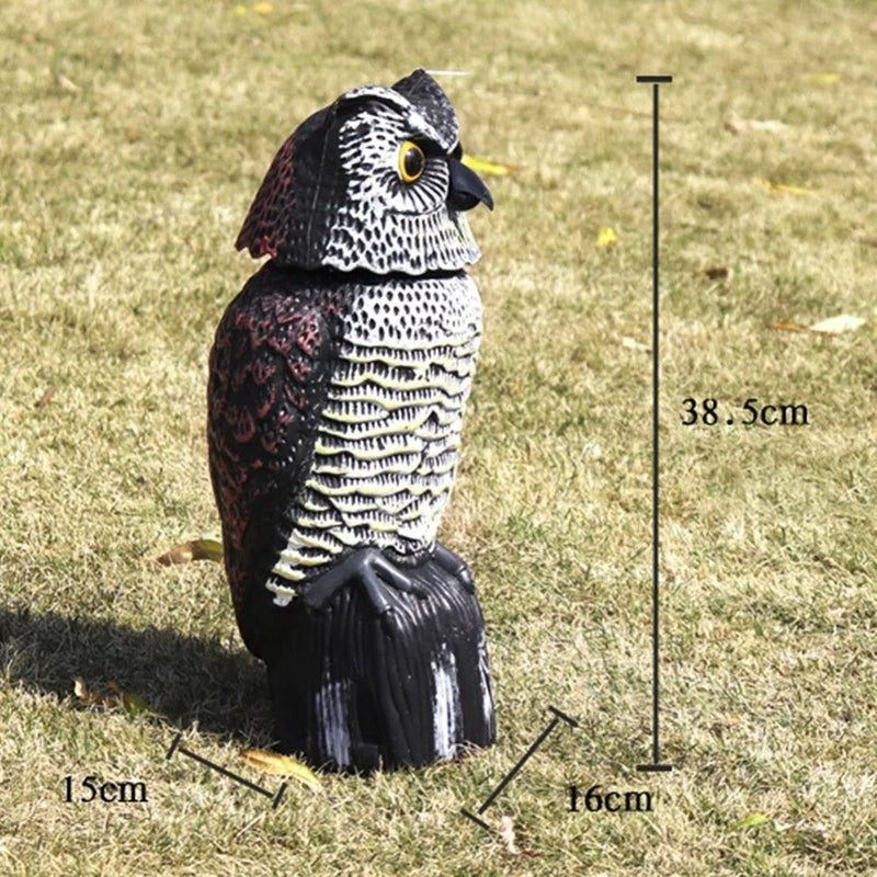 Electric Owl Decoy with 360-Degree Rotating Head, 38.5cm Animal Model for Hunting Supplies and Pastoral Garden Decoration, Battery Operated Owl in Two Colour Options