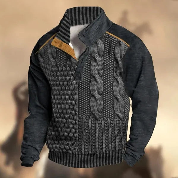 Men's printed buckle pullover sweater in polyester fibre, leisure style, sizes S to 5XL