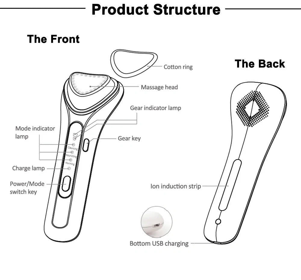 Electric Ultrasonic Facial Beauty Device in white, compact and USB-powered for skincare