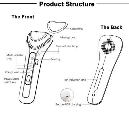 Electric Ultrasonic Facial Beauty Device in white, compact and USB-powered for skincare