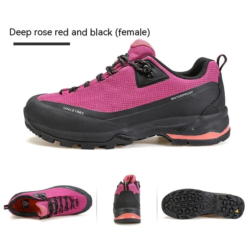 Low-top mountain climbing shoes leather mesh upper non-slip rubber outsole hiking boots casual wear