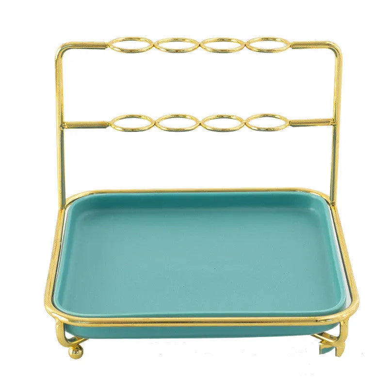 Modern short-style cosmetics storage rack on a desktop, made from iron and ceramic, shown in a choice of colours.
