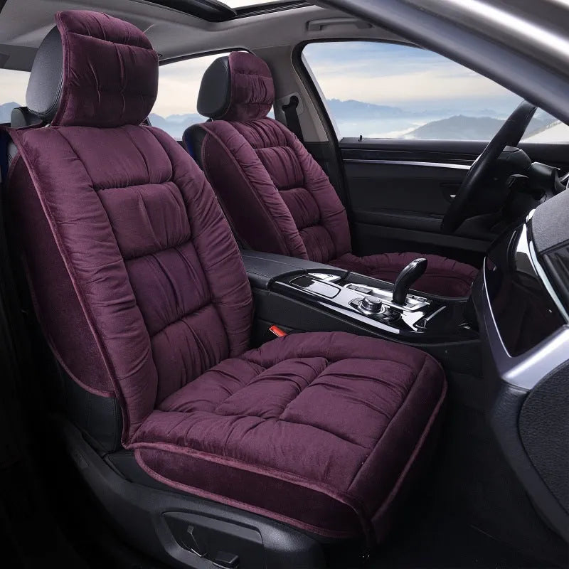 Winter short plush car seat cushion set in grey with wool cotton filler for cold weather driving