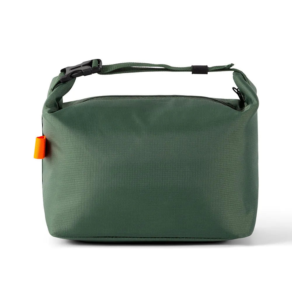 Japanese-style insulated bag in Army Green with Oxford cloth, 24x14cm base, and wide opening for lunch storage