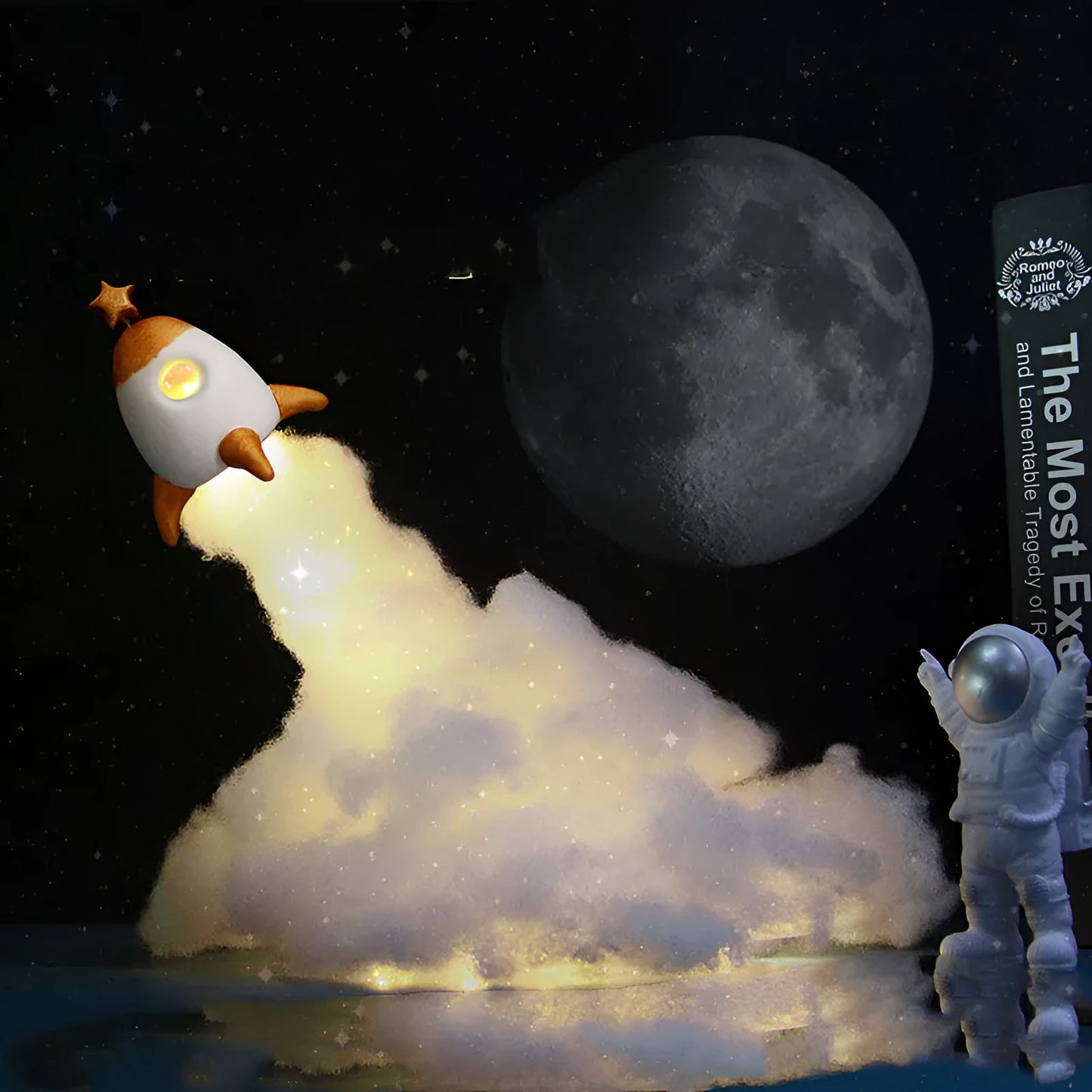 DIY astronaut rocket night light material kit with LED string lights for creative desktop decoration assembly
