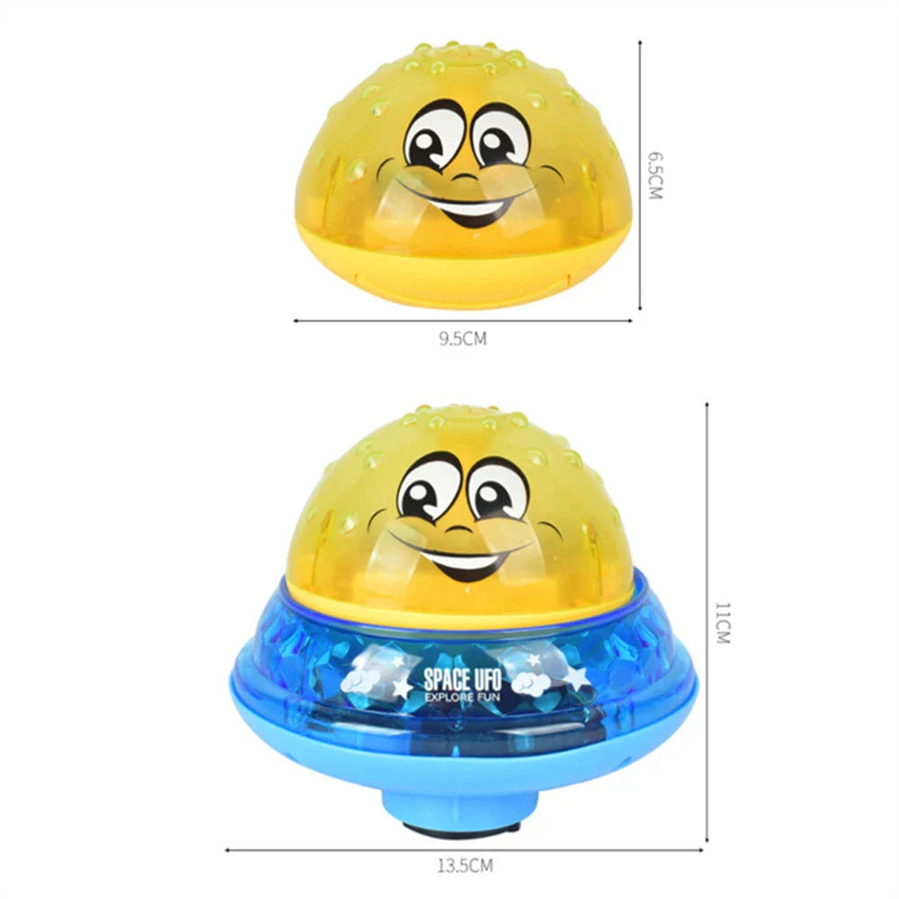 Colorful spray water fountain toy with rotating water display, perfect for toddlers' bath time fun