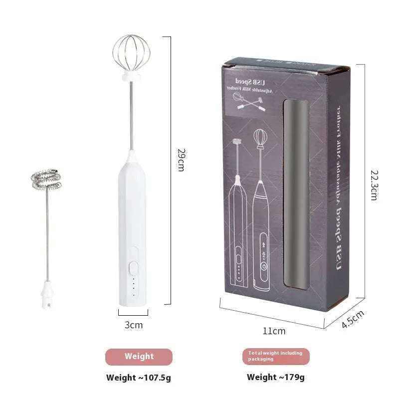 Handheld USB rechargeable electric whisk in apricot colour with mixing attachment