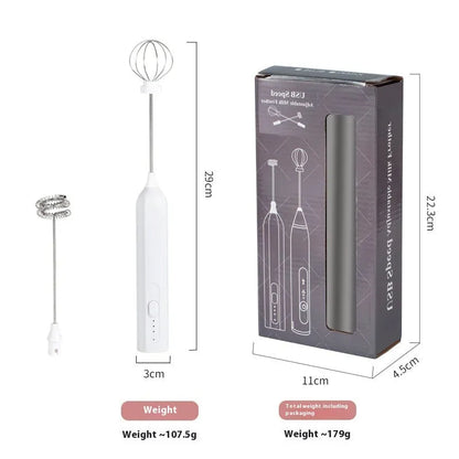 Handheld USB rechargeable electric whisk in apricot colour with mixing attachment