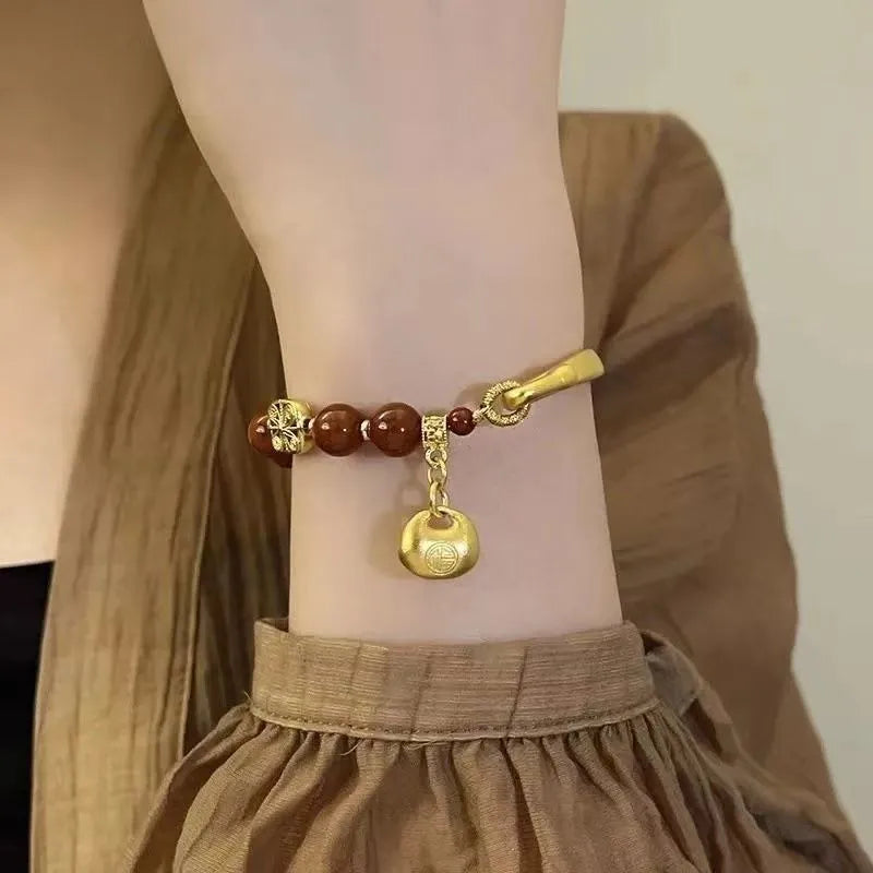 Golden south red ingot charm bracelet in antique style for women