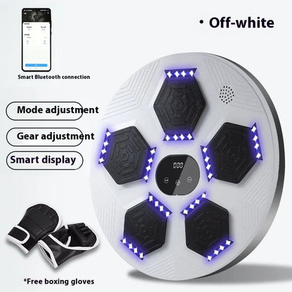 Smart music boxing machine reaction target hanging on wall with boxing gloves