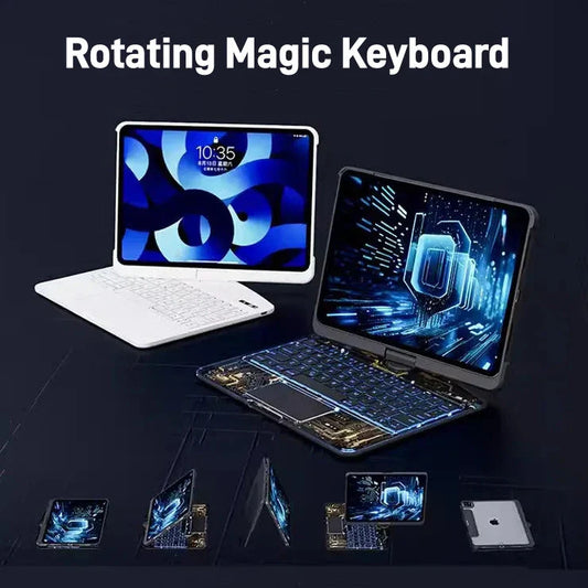 Versatile iPad keyboard case with 360-degree swivel rotation, scissor-style keys, and integrated pen slot for enhanced mobile productivity